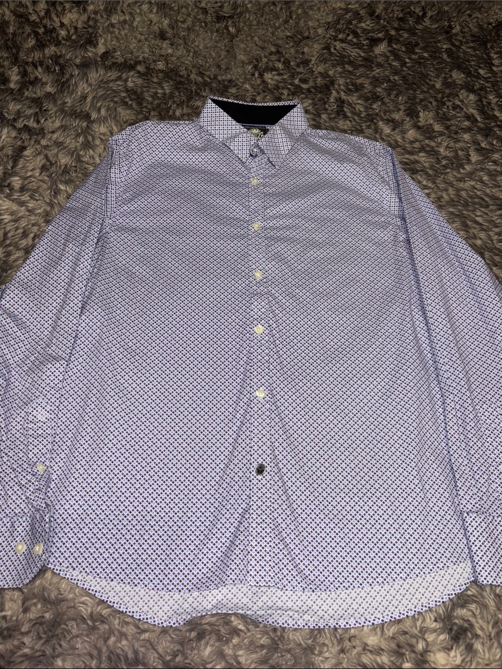English Laundry White Dress Shirt with Purple & Blue Geometric Print